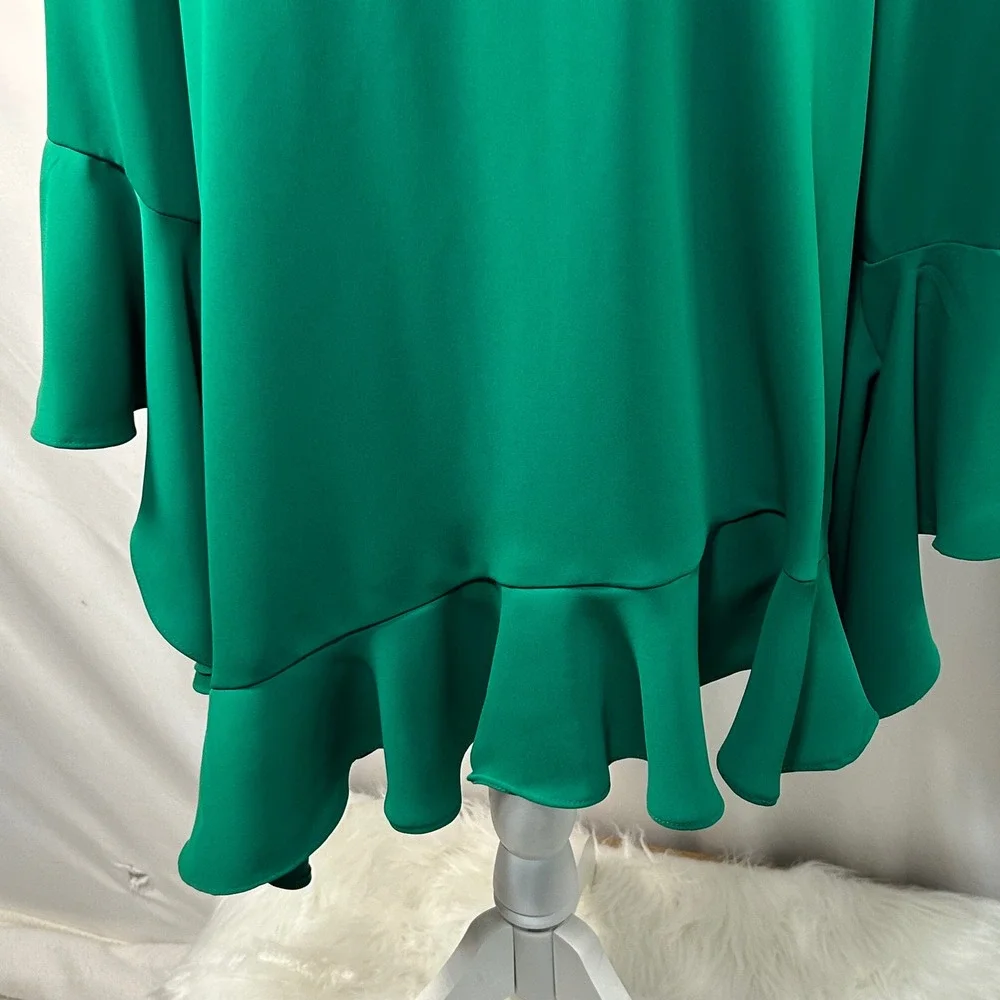 Alfani Womens Green Ruffle Trim Bell Sleeve‎ Asymmetrical Blouse Top Size L - Picture 3 of 8